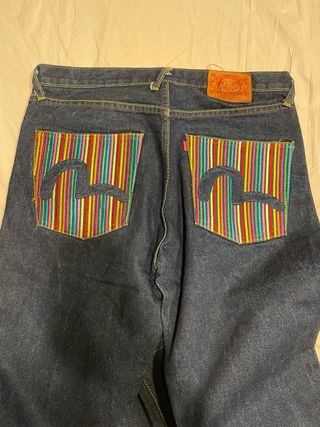 Pantalón Evisu Azul con Bolsillos Multicolor