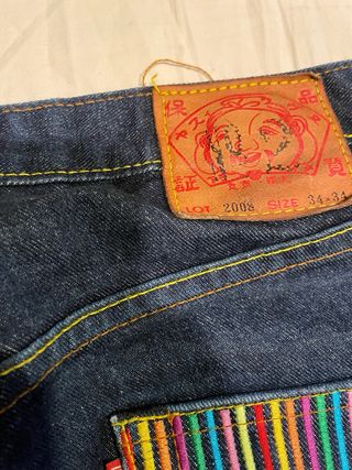 Pantalón Evisu Azul con Bolsillos Multicolor