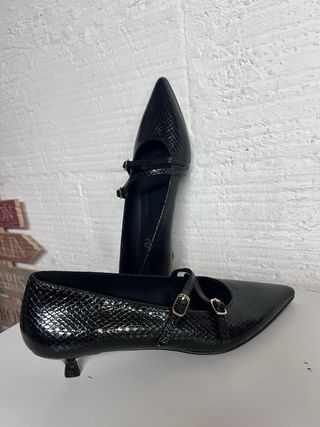 Bailarinas tacón mini piel negra T.38