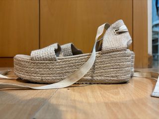 Sandalias cuña esparto beige/blanco roto