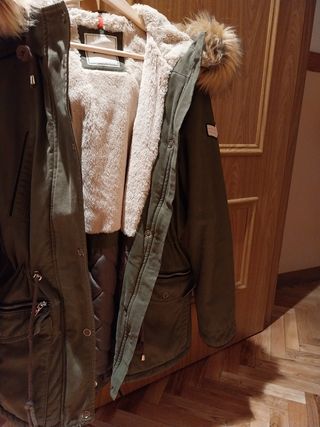 Chaquetón verde mujer capucha 3/4