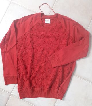 Jersey mujer Zara Rojo Encaje