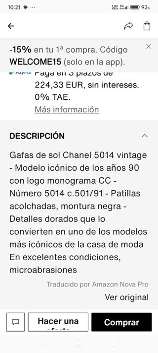 Gafas de sol Chanel vintage negras y azules