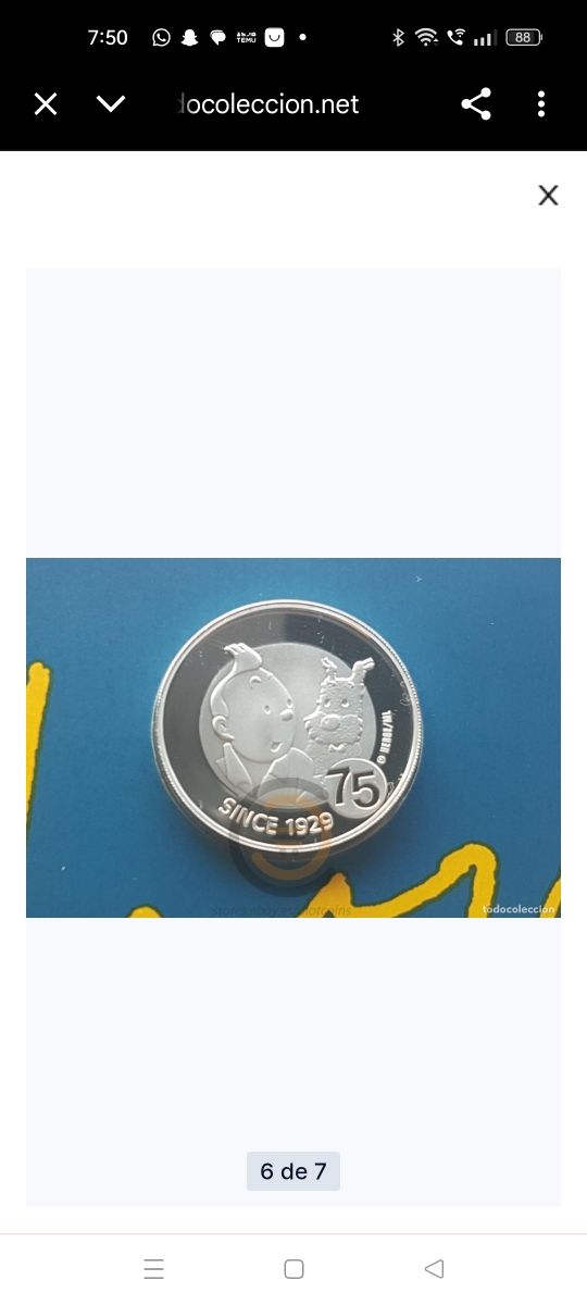 Moneda in argento commemorativa per il 75° anniversario di Tintin