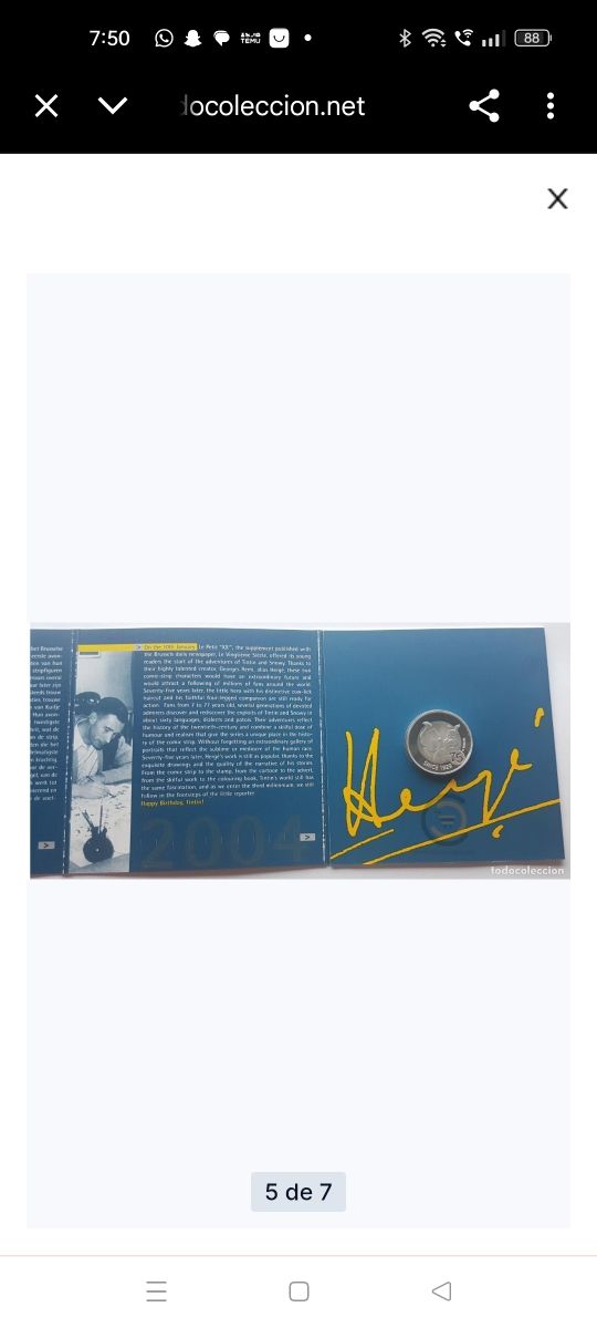 Moneda in argento commemorativa per il 75° anniversario di Tintin