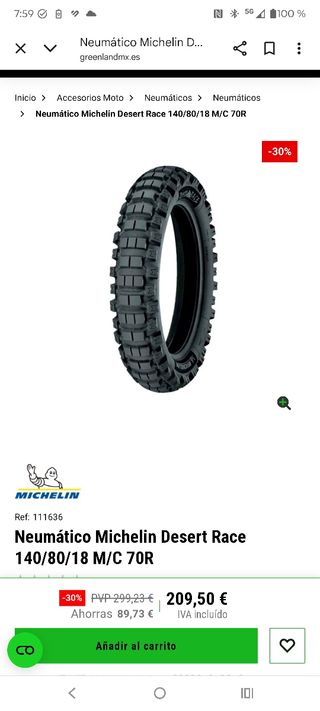 2 Neumáticos Michelin Desert Race 140/80-18