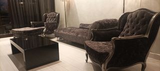sofa mas 2 sillones con Reposapiés/Puff Terciopel