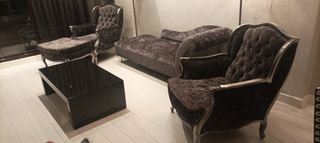 sofa mas 2 sillones con Reposapiés/Puff Terciopel