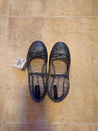 Manoletinas niña azul lazo