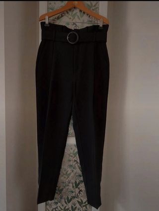 Pantalón Mango Talla M Negro Cinturón Hebilla