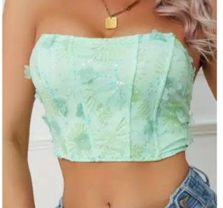 Corsé verde con flores y lentejuelas