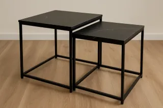 Juego 2 mesas efecto mármol negro
