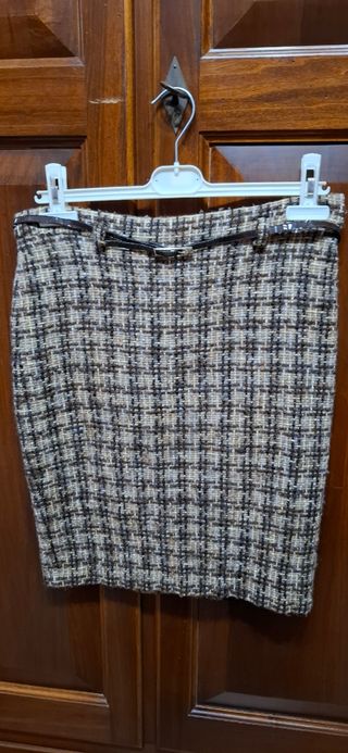 Gonna vintage a quadri beige e marrone