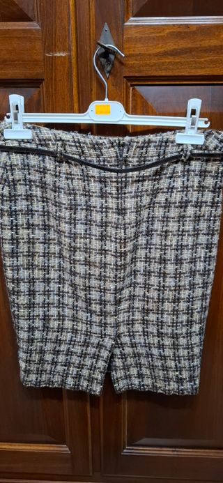 Gonna vintage a quadri beige e marrone