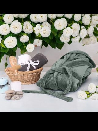 Albornoz Polar con capucha gris talla S-M-L-XL-XXL