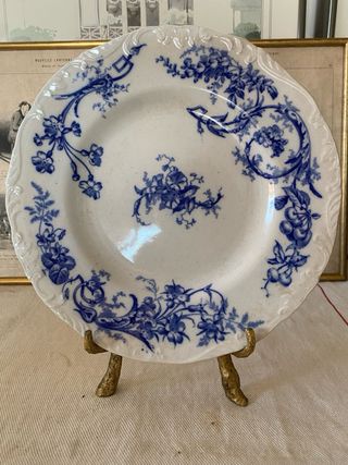 Plato antiguo inglés Cauldon “Chintz” - Azul y bla