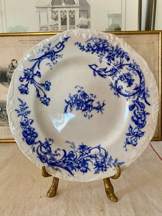 Plato antiguo inglés Cauldon “Chintz” - Azul y bla