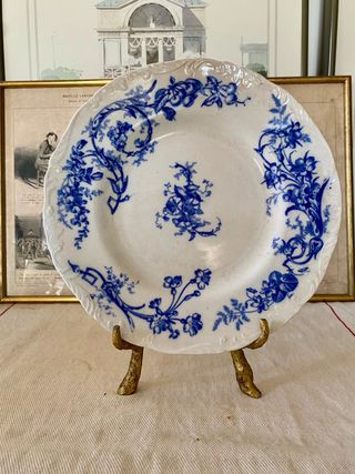 Plato antiguo inglés Cauldon “Chintz” - Azul y bla