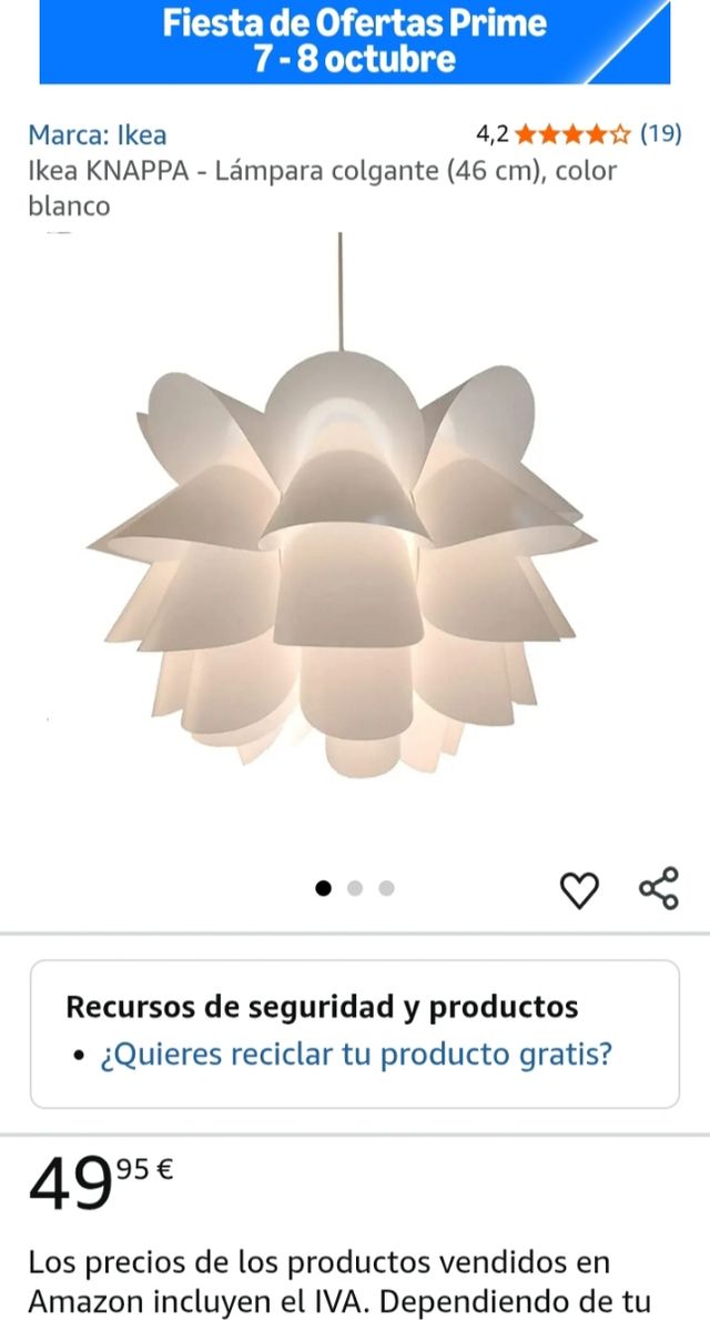 Pantalla Lámpara Ikea Knappa Blanca