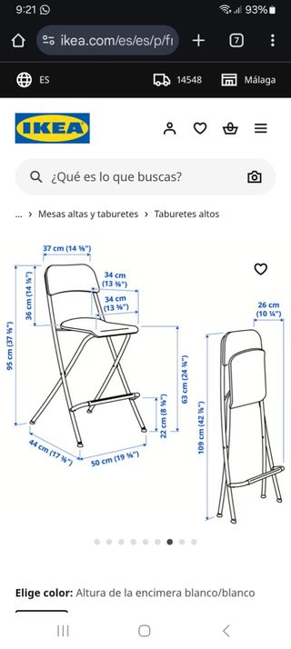 Taburete alto plegable metal y melamina.