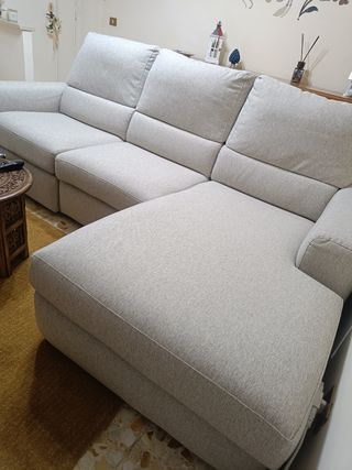 Divano angolare in tessuto beige/grigio