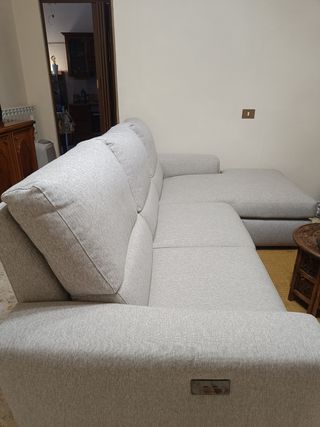 Divano angolare in tessuto beige/grigio