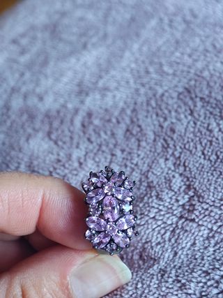 Anillo Plata Morado Flores