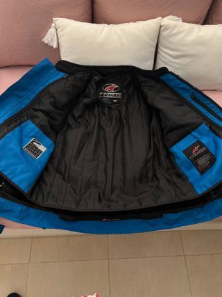 Chaqueta de moto azul y negra Mujer
