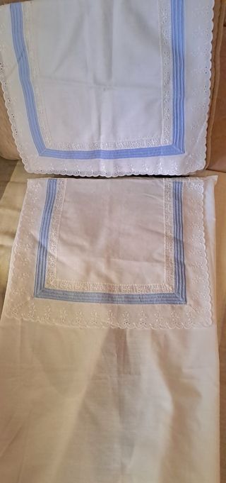 Juego sábanas bebé blanco y azul