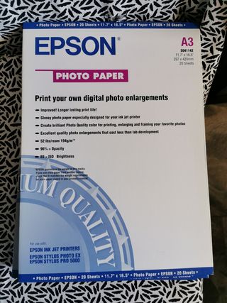 Papel Fotográfico Epson A3 Brillante 20 Hojas