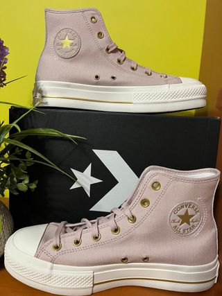Zapatillas Converse plataforma altas rosa y oro