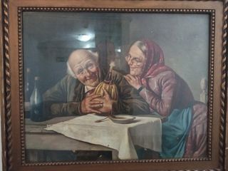 Cuadro antiguo pareja ancianos