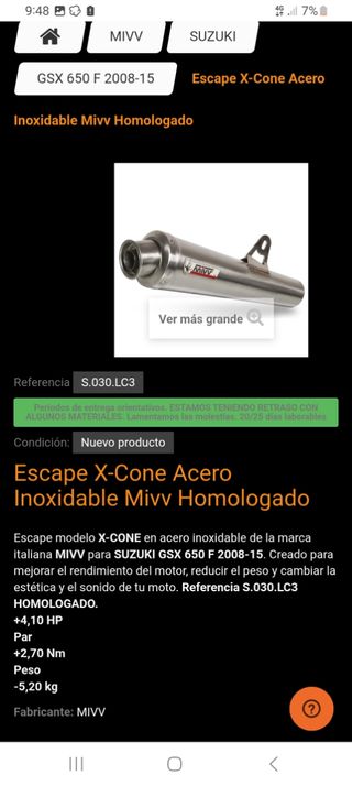 Tubo de escape Mivv Suzuki GSX650F / GSF650