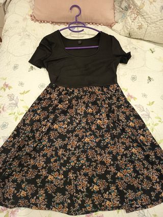 Vestido negro floral, shein