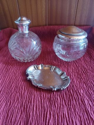 Juego tocador cristal y plata