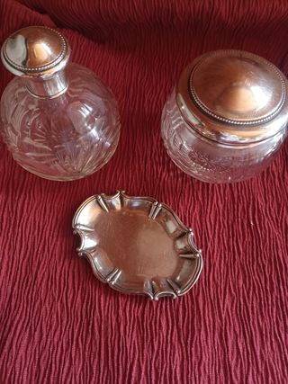Juego tocador cristal y plata