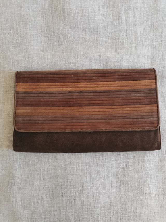 Pochette - clutch in pelle scamosciata marrone