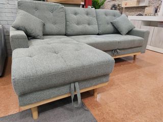 Sofá Cama Gris Tela y Madera