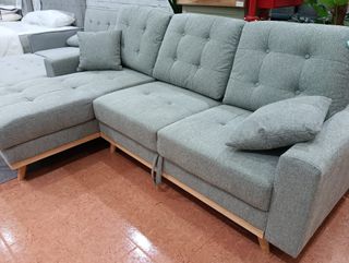Sofá Cama Gris Tela y Madera