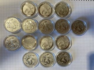 Lote 10 Monedas Dragón China 2025 Plata 1 onza