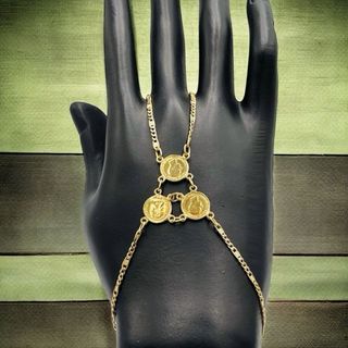 Pulsera manita 3 monedas de oro de 18k