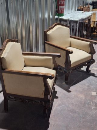 Conjunto 2 butacas madera y tela