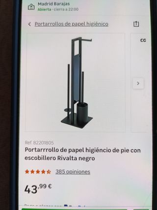 Estante de baño metálico negro y portarrollos