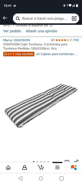 Cojín Tumbona VIGIVISION 180x55x8cm Gris