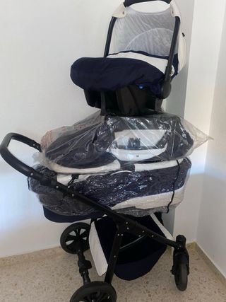 Carrito de bebé 3 piezas azul y blanco