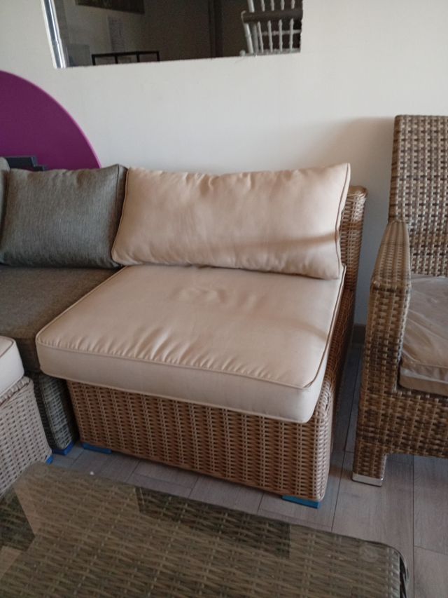 Conjunto exterior ratán y cristal