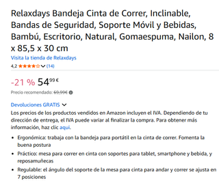 Bandeja Relaxdays para Cinta de Correr