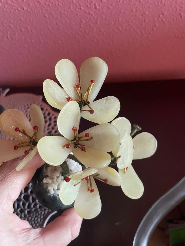 2 Maceta flor jade artesanal coleccionismo antiguo