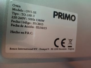 Horno Tostador Primo Rojo con Grill