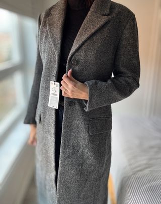 Abrigo largo lana 100% Zara gris